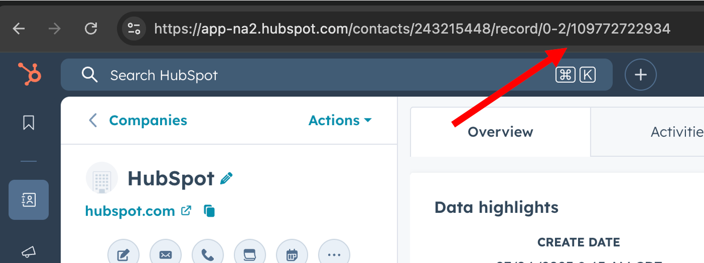 HubSpot Company ID in URL